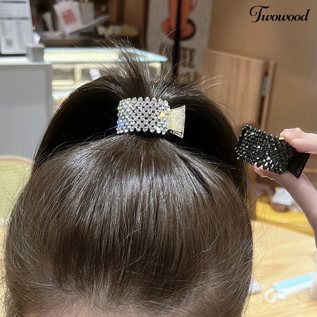 Twowood Wanita Jepit Rambut Non-slip Mengkilap Berlian Imitasi Glitter Bentuk Bulat Stabil Fix Ponytail Headpiece Tinggi Ponytail Rhinestone Hair Clip Aksesoris Rambut