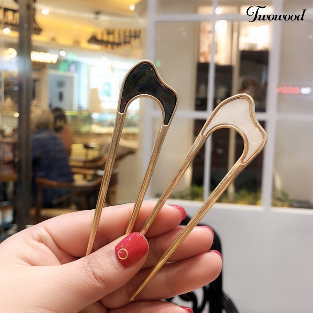 Twowood Arc Curved Non-Slip Hair Stick Simple U Shape Shell Hair Bun Stick Aksesoris Rambut