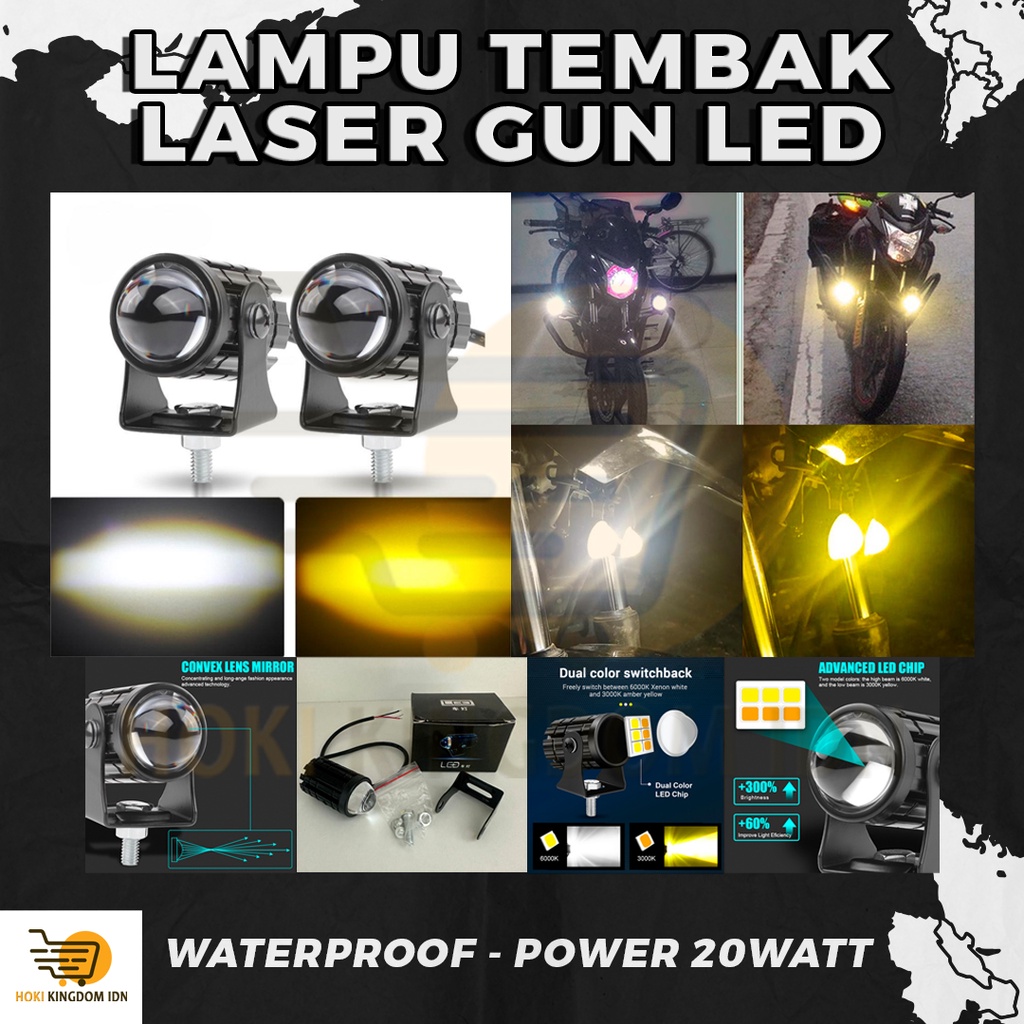 Lampu tembak Laser gun Led D2 mini 2 warna putih kuning jauh dekat