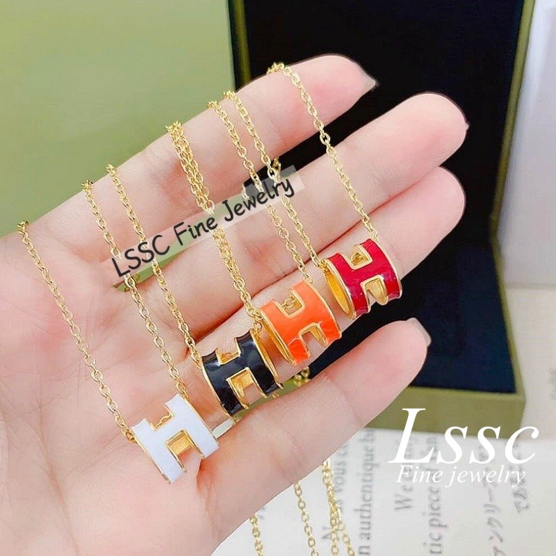 Kalung Titanium Huruf H Emas 18K Anti Karat Asli Cantik Aesthetic Korea Aksesoris Wanita Perhiasan