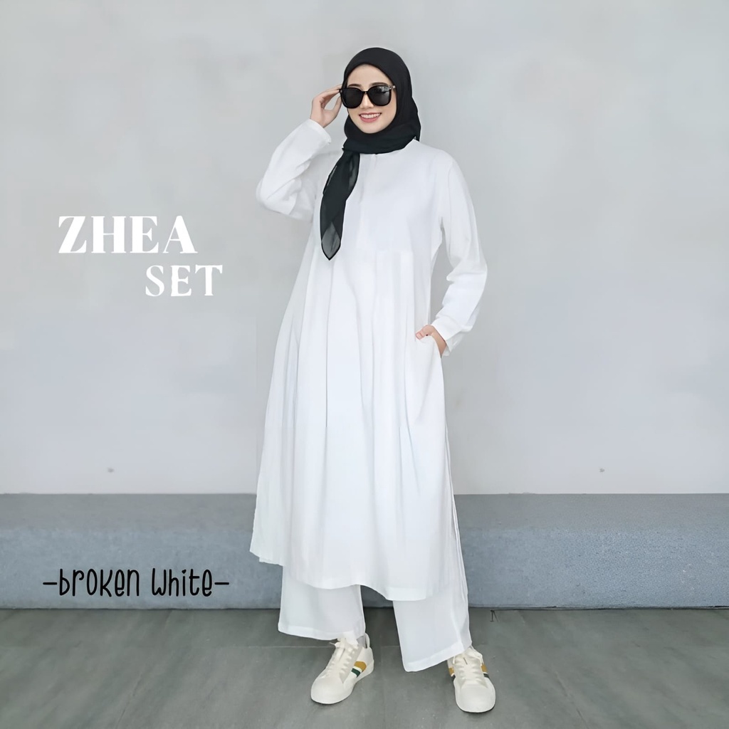 Zhea Set Setelan Baju Muslim 2in1 Polos Basic Premium OOTD Lebaran l Stelan Kondangan Wanita Remaja