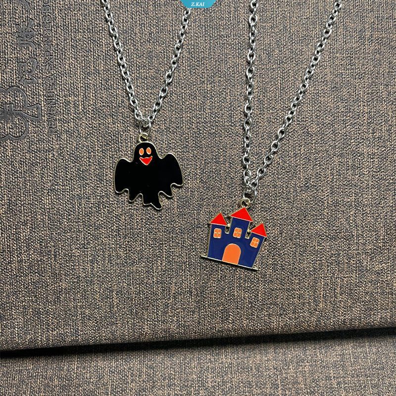 Halloween Hantu Liontin Kalung Fashion Perhiasan Wanita Leher Rantai Pakaian Cocok Aksesoris Enamel Choker [ZK]