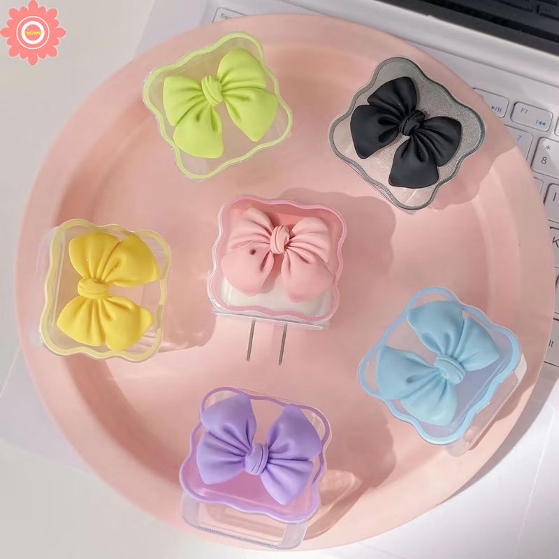 3d Macaron Warna Permen Manis Busur Charger Pelindung Charger Perlindungan Set Untuk iP 18/20W Charger Case USB Cable Bite Protector Cover