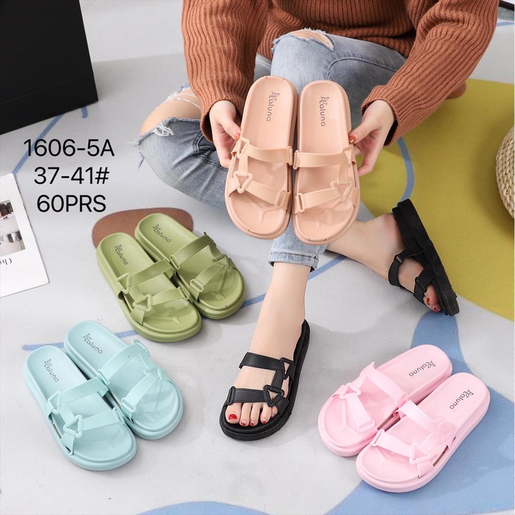 Sandal Jelly Slop Karet Wanita Ban Dua Semi Gunung Motif Gesper segitiga import cantik elegant LLS 1606-5 size 37-41