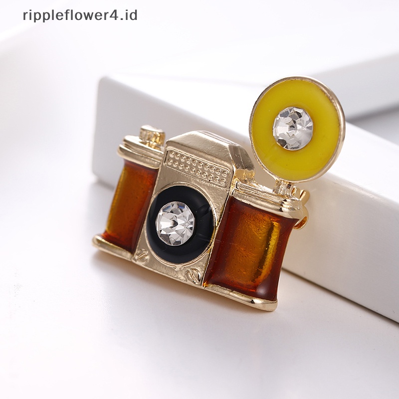 {rippleflower4.id} Fashion Wanita Pria Vintage Kamera Bros Kristal Enamel Pin Dekorasi Perhiasan Hadiah~