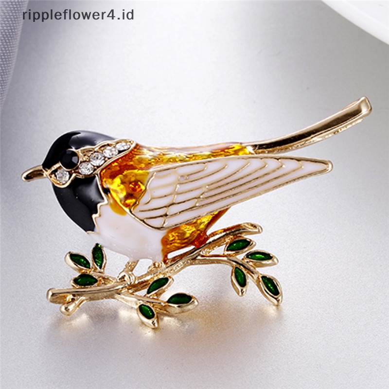 {rippleflower4.id} Enamel Burung Bros Pin Kristal Berlian Imitasi Hewan Bros Pin Pakaian Perhiasan~