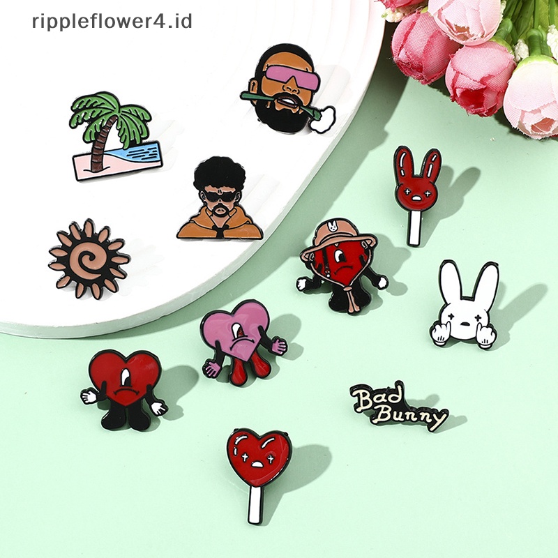 {rippleflower4.id} Bad Bunny Pin Untuk Aksesoris Ransel Merah Hati Enamel Lencana Perhiasan Fashion Bros Jaket Denim Dekorasi Hadiah Untuk Teman~