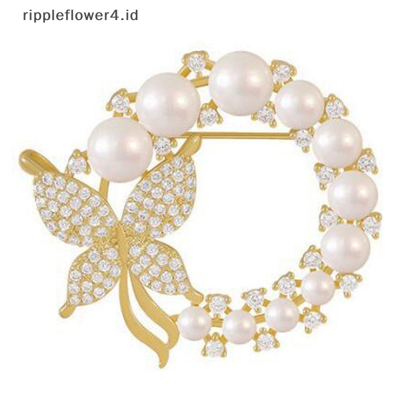 {rippleflower4.id} Bros Lingkaran Mutiara Baru Untuk Wanita Trendy Elegan Butterfly Brooch Pin Hadiah~