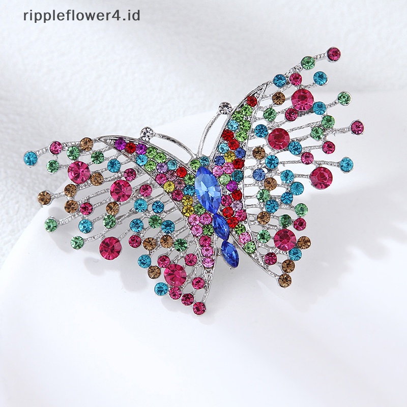 {rippleflower4.id} Bros Kupu-Kupu Berlian Imitasi Warna-Warni Untuk Perhiasan Pernikahan Wanita Mantel Brooch Pin~