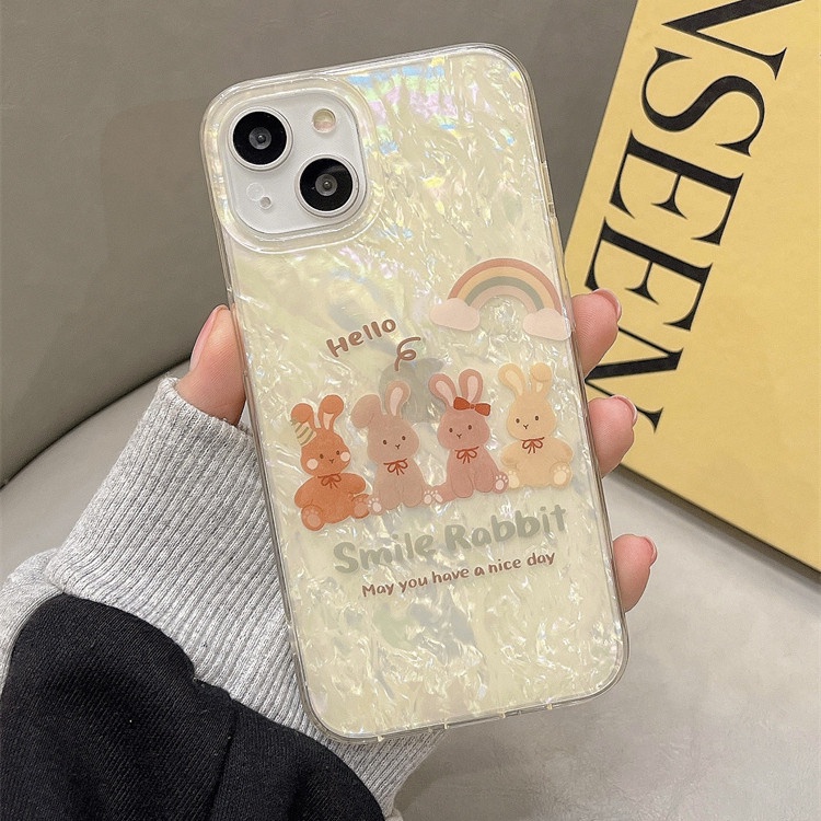 Ins Gaya Cocok Untuk iPhone 14 Pro Max Casing Ponsel iPhone Motif Kelinci Ganda Kompatibel Dengan Iphone13 13pro 13prm iPhone 11 11pro 14plus 12Pro Max Casing Ponsel TPU Tahan Guncangan