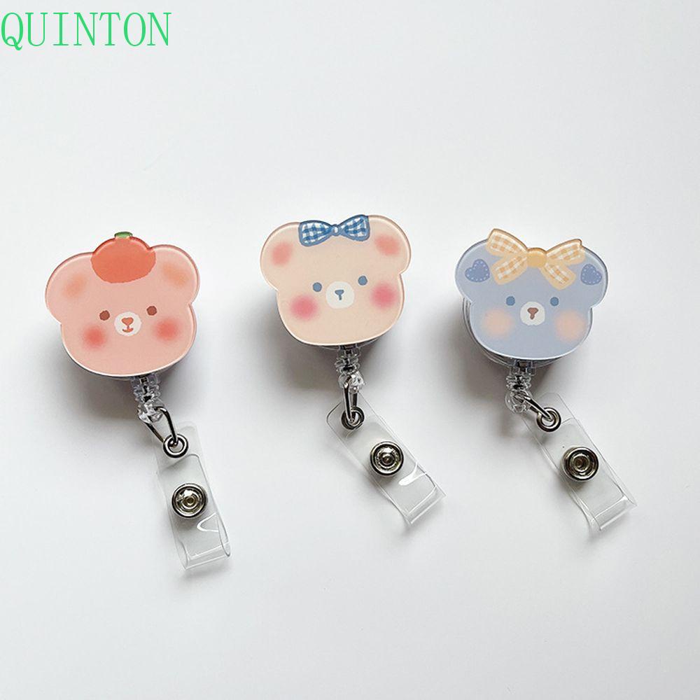 Quinton Retractable Badge Reel Alligator Clip Candy Color Korea Klip Gulungan Buah Alat Kantor Perawat Dokter Perlengkapan Sekolah Bear Stationery Name Card Holder