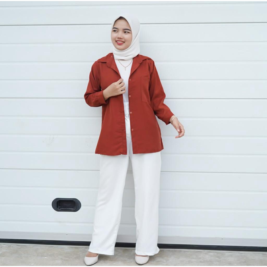 JKFashion - RFS Kemeja Wanita Basic HemClo Lengan Panjang  / HERRA Pocket  Top
