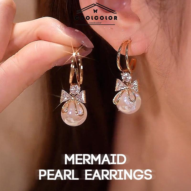 COD❤️Anting pin perak 925 dengan mutiara putri duyung keanggunan dan kesederhanaan Prancis- cl