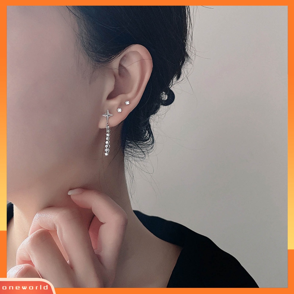 [WOD] 1pc Anting Wanita Bentuk Bintang Rumbai Perhiasan Bersinar Cubic Zirconia Drop Earring Untuk Pesta Pernikahan Perjamuan Prom