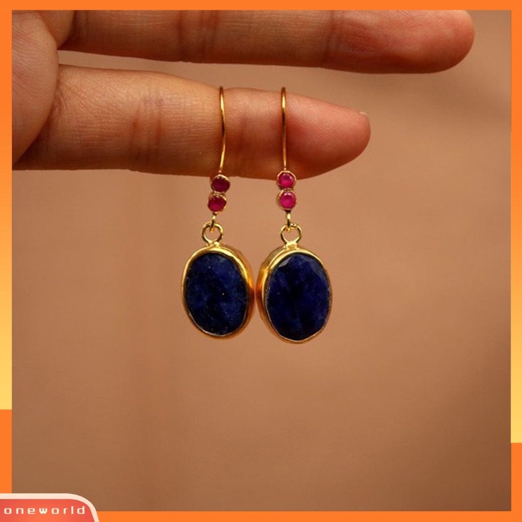 [WOD] 1pasang Anting Menjuntai Vintage Bohemian Etnik Geometri Electroplating Dekorasi Hadiah Wanita Oval Permata Imitasi Drop Earrings Perhiasan Untuk Pesta