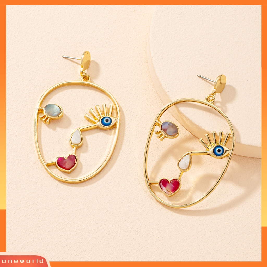 [WOD] 1pasang Anting Tusuk Berlebihan Abstrak Bentuk Wajah Berongga Keluar Warna-Warni Hias Geometris Wanita Kepribadian Unik Drop Earrings Untuk Pacaran