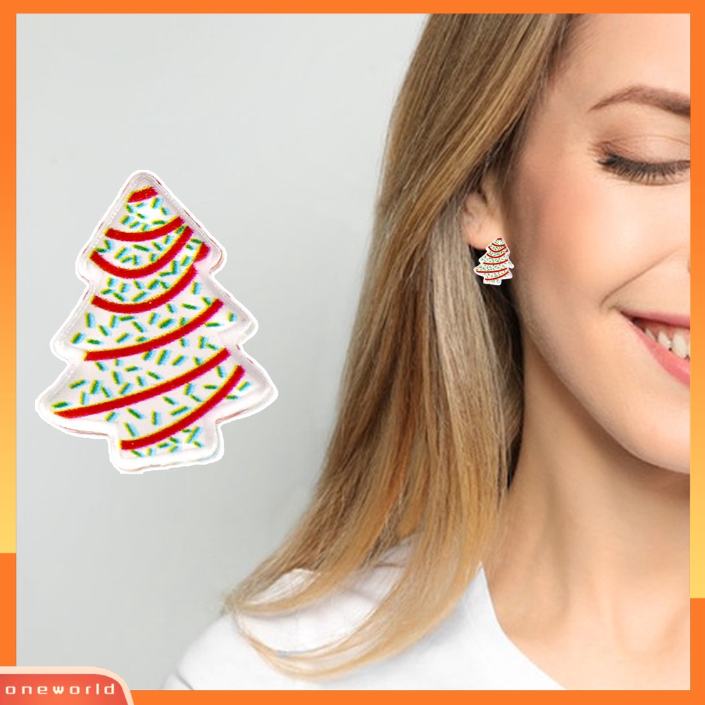 [WOD] 1pasang Ear Studs Mini Fun Hypoallergenic Lucu Akrilik Hadiah Fashion Perhiasan Pohon Natal Berbentuk Wanita Anting Untuk Pacaran