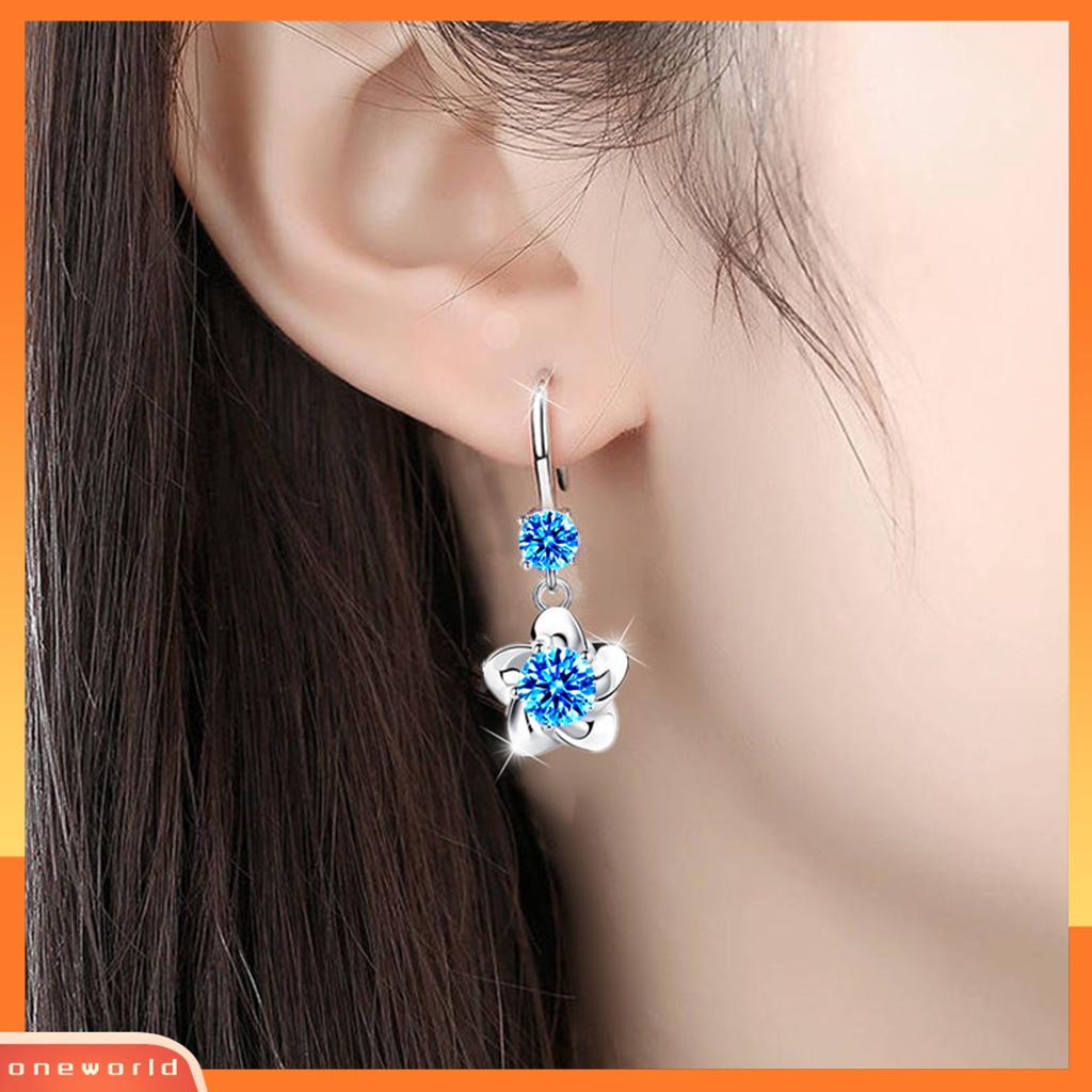 [WOD] 1pasang Anting Wanita Bentuk Bunga Berlian Imitasi Mengkilap Simetris Drop Earrings Untuk Hadiah