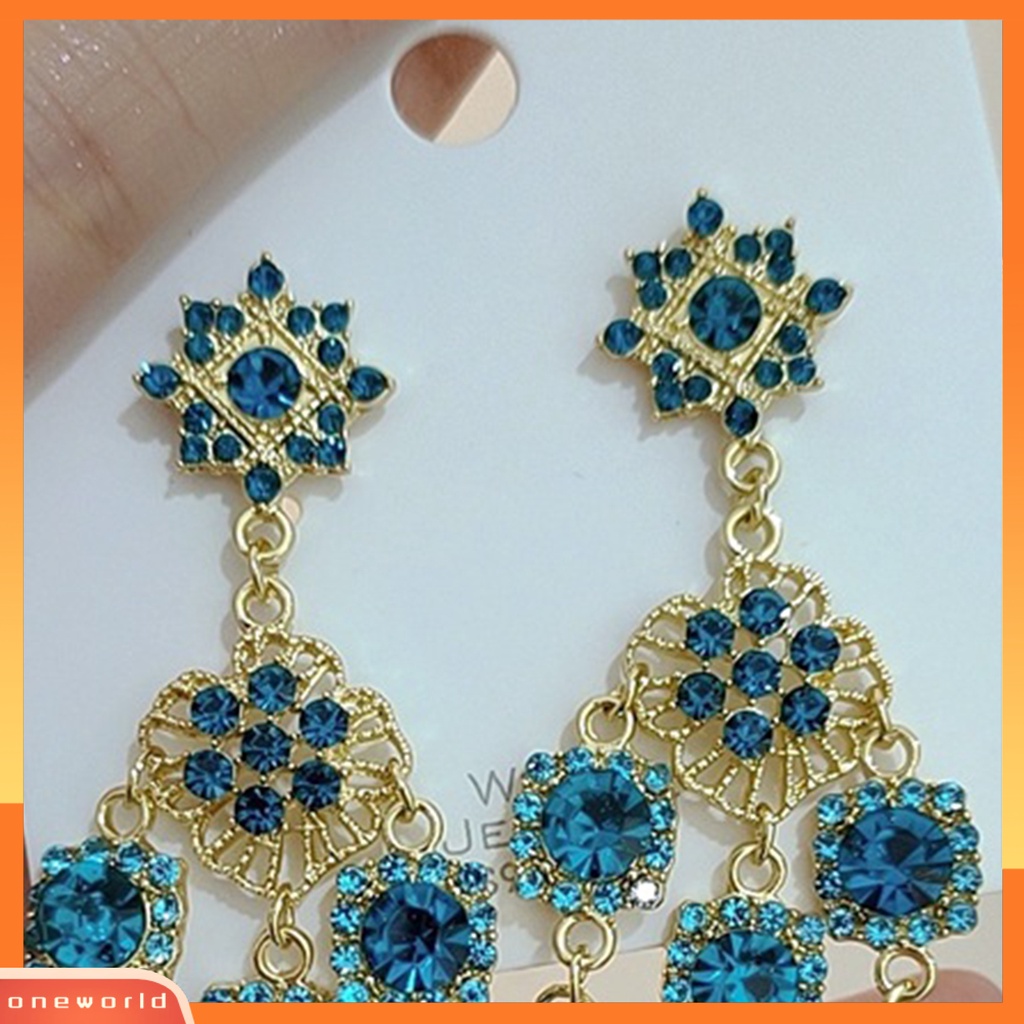 [WOD] 1pasang Anting Menjuntai Rumbai Kristal Imitasi Anting Drop Panjang Vintage Biru Untuk Pernikahan