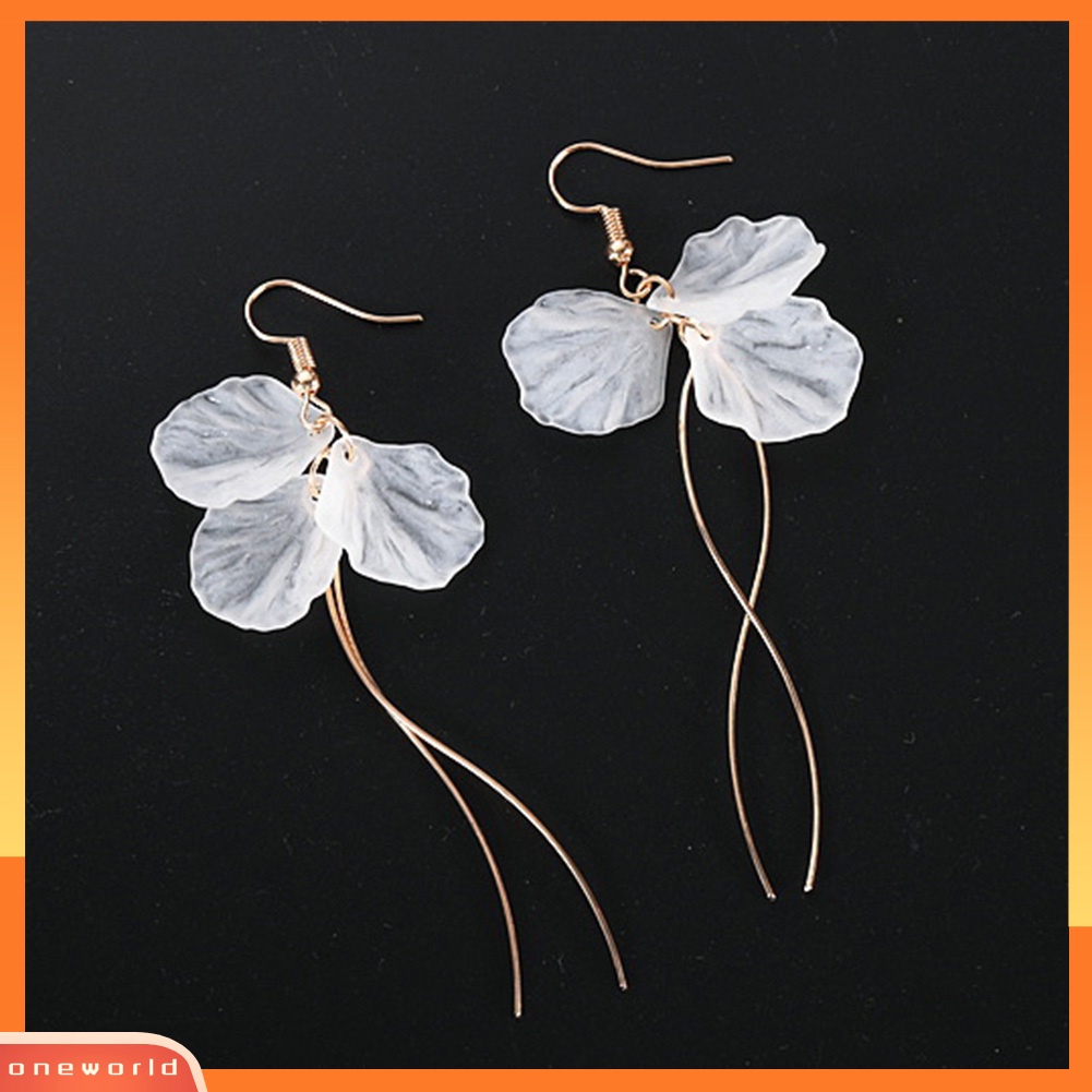 [WOD] Anting Kait Fashion Elegan Bentuk Kelopak Anting Desain Menjuntai Panjang Untuk Wanita