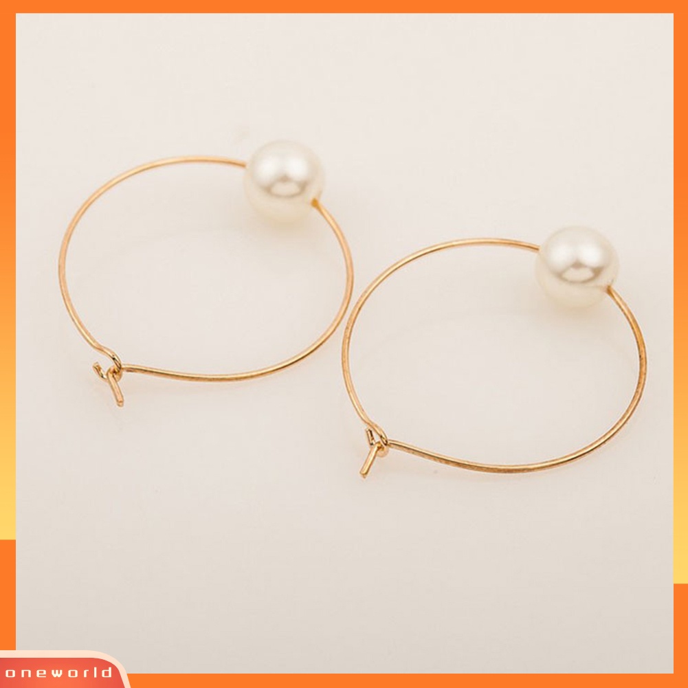 [WOD] Fashion Wanita Mutiara Imitasi Pesona Huggie Hoop Earrings Pesta Perhiasan Hadiah Ulang Tahun