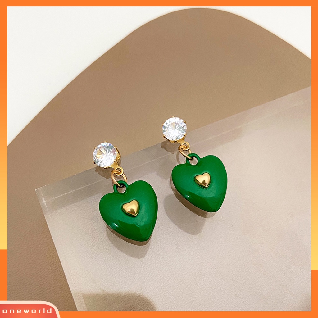 [WOD] 1pasang Anting Wanita Hati Cubic Zirconia Perhiasan Tetes Minyak Warna Cerah Menjuntai Anting Hadiah Ulang Tahun