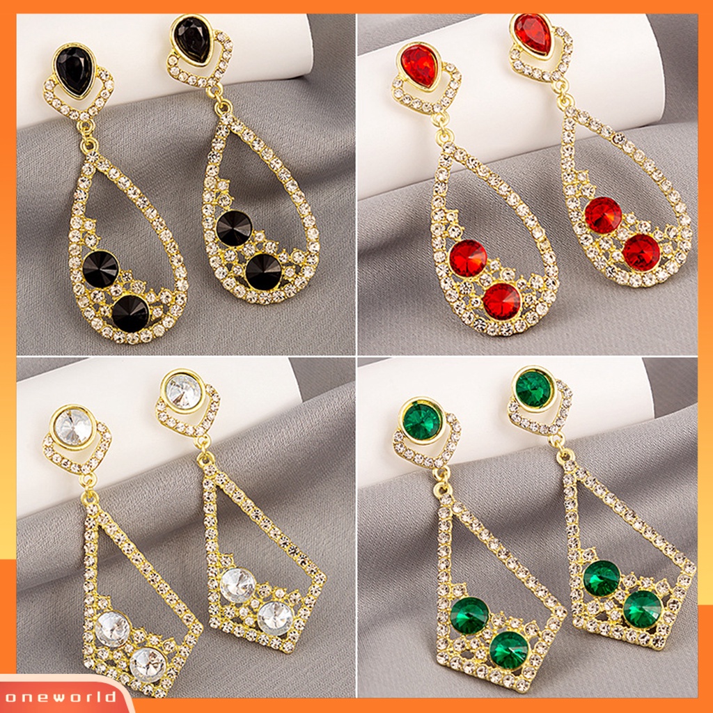 [WOD] 1pasang Anting Menjuntai Berongga Keluar Berlian Imitasi Perhiasan Bersinar Permata Imitasi Drop Earrings Untuk Pernikahan