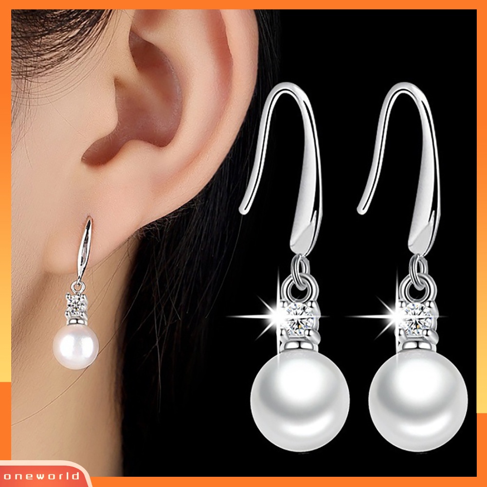 [WOD] Chic Wanita Zirkon Hias Mutiara Imitasi Kait Anting Eardrop Pesta Perhiasan Pengantin