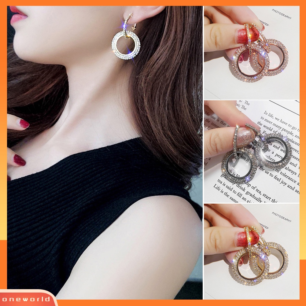 [WOD] Fashion Wanita Penuh Berlian Imitasi Lingkaran Telinga Studs Huggie Earrings Pesta Perhiasan