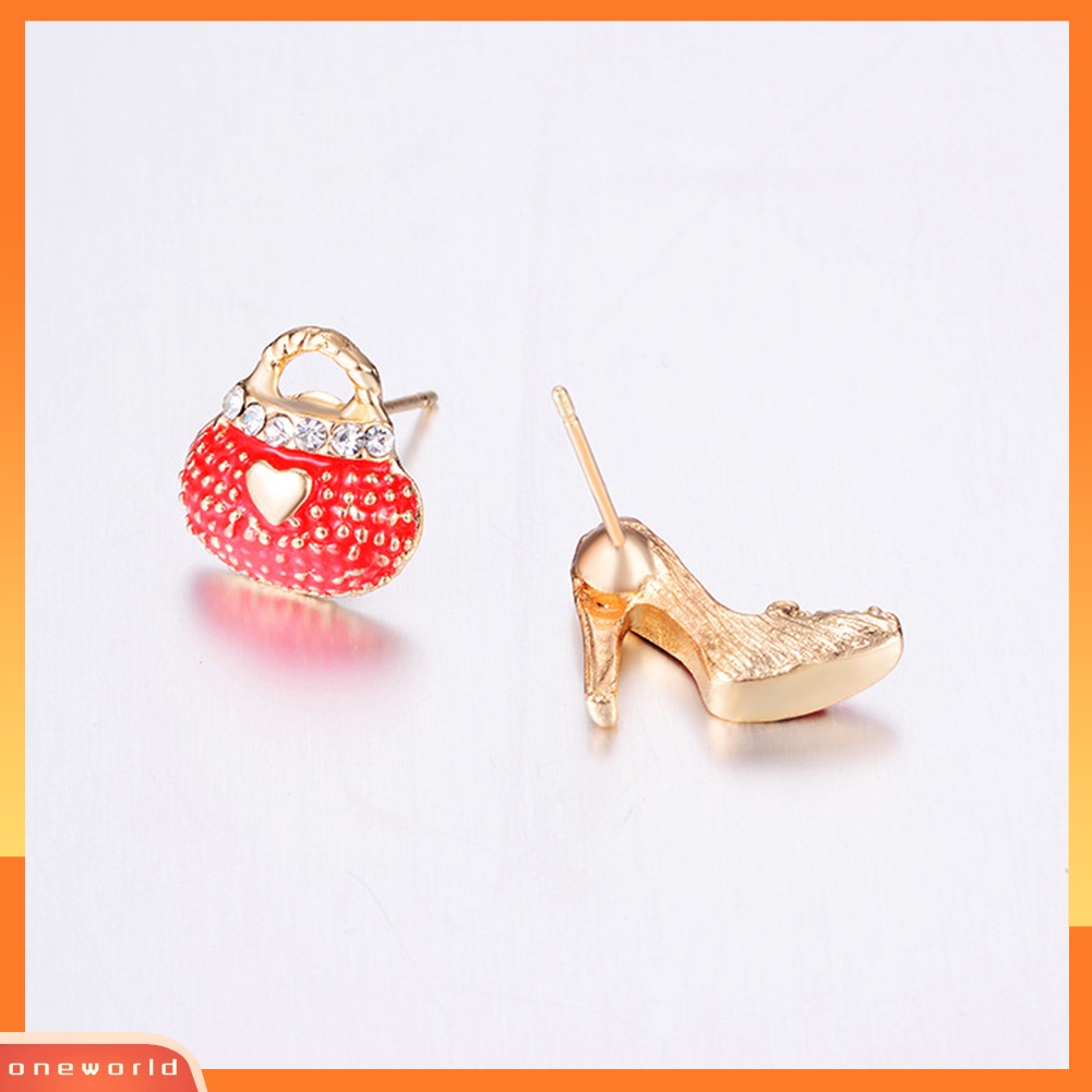 [WOD] Gadis Berlian Imitasi Asimetris Tas High-heeled Shoe Ear Studs Women Earrings Charm