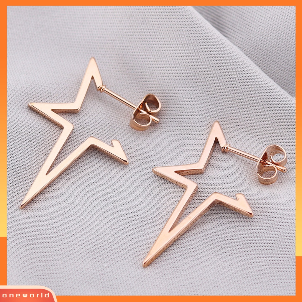 [WOD] 1pasang Ear Dangle Gaya Hip-hop Paduan Padat Berlekuk Pentagram Ear Dangle Untuk Wanita