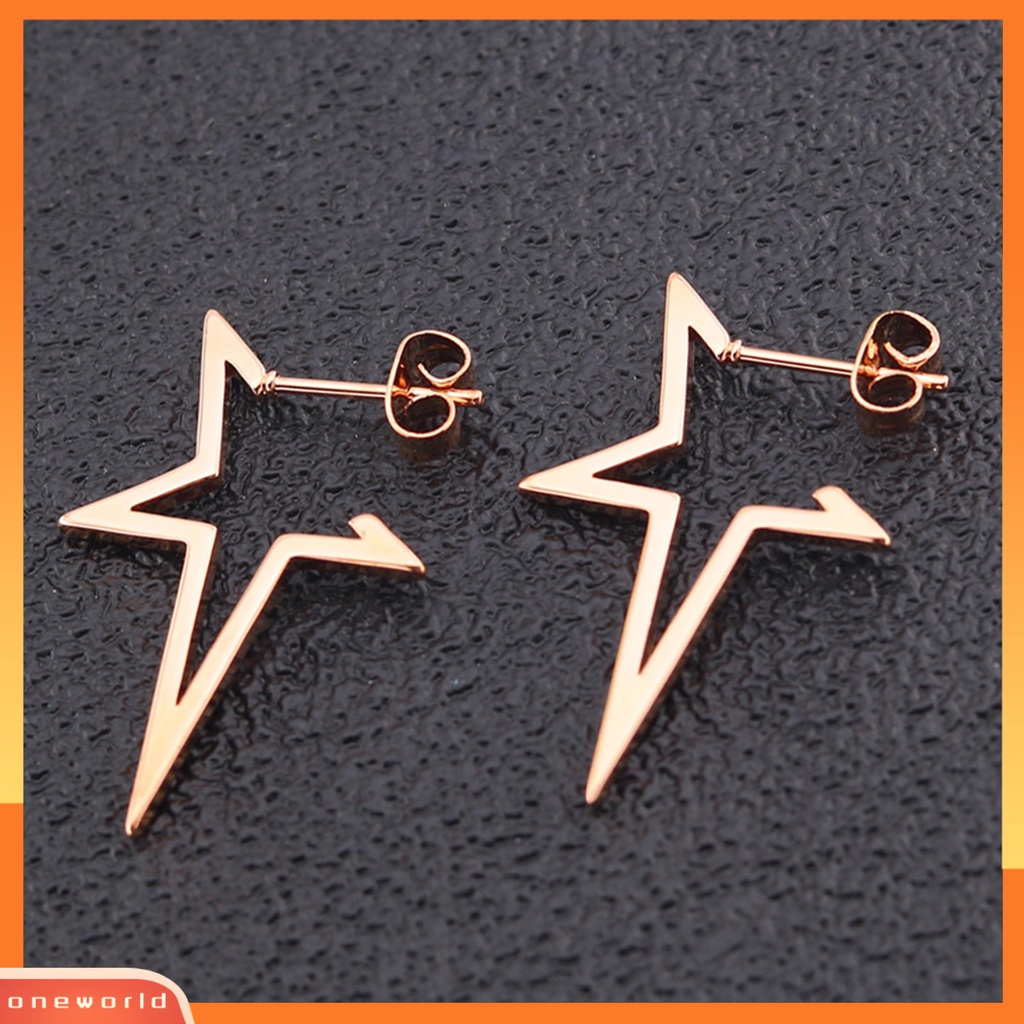 [WOD] 1pasang Ear Dangle Gaya Hip-hop Paduan Padat Berlekuk Pentagram Ear Dangle Untuk Wanita