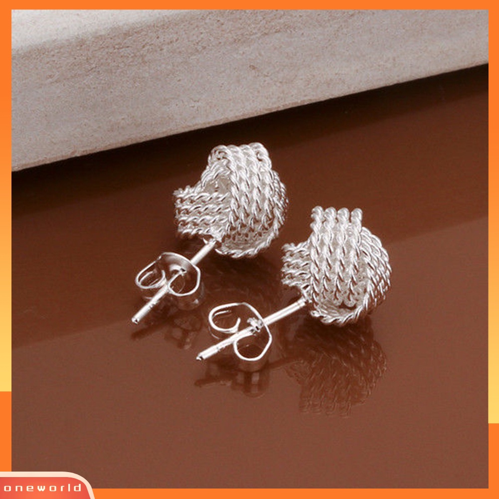 [WOD] Twist Knot Mesh Menenun Ear Studs Earrings Hadiah Perhiasan Berlapis Perak Wanita