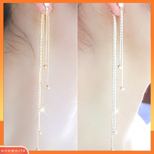 [WOD] Wanita Berlian Imitasi Alloy Rumbai Panjang Drop Menjuntai Cocktail Pesta Linear Earrings
