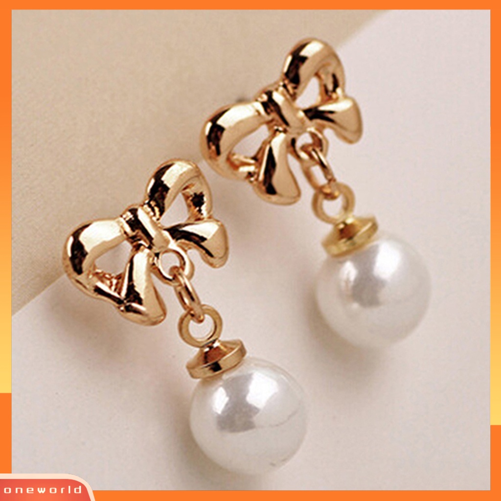 [WOD] Anting Ikatan Simpul Desain Mutiara Imitasi Paduan Yang Indah Perhiasan Hadiah Ear Stud Untuk Pesta