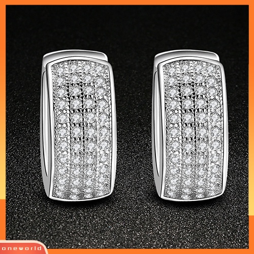 [WOD] Shiny Women Rows Inlaid Zircon Hoop Huggie Earrings Hadiah Perhiasan Pesta Pernikahan