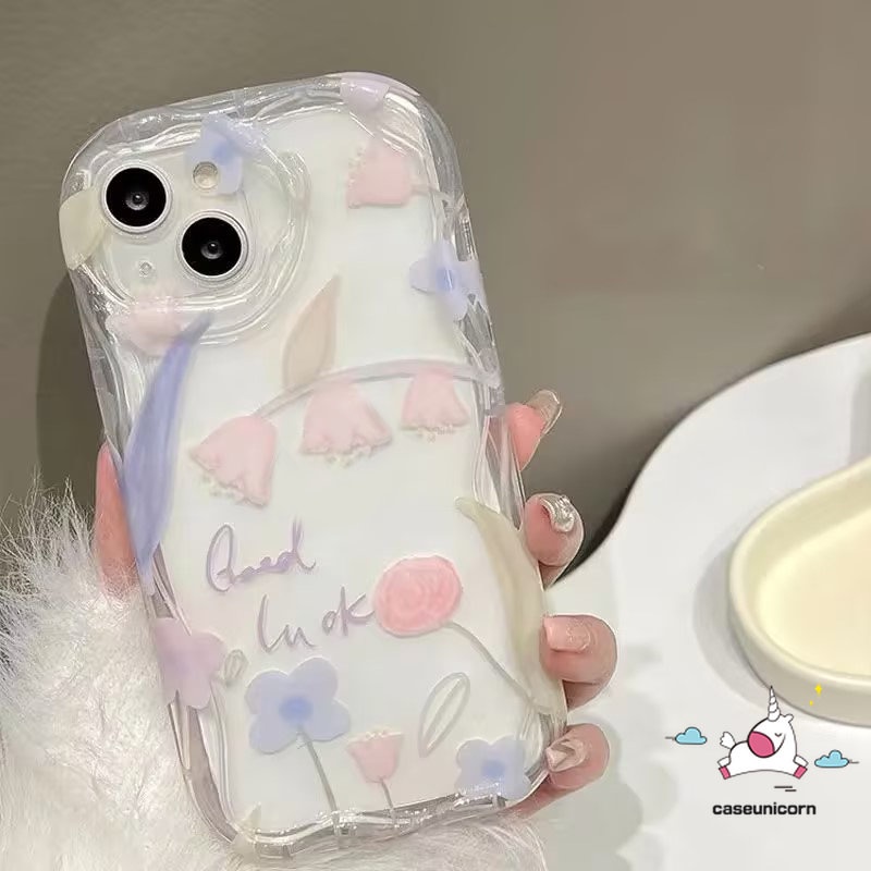 Casing Bunga Tulip Ungu Untuk Realme C53 C25 C35 C31 C55 C15 9i 5 7i 5i 6i 5s C33 C12 C25Y C25s C21Y C11 C30 C17 C21 C3 C20 C20A Casing Bunga Tepi Bergelombang 3D Lembut Transparan