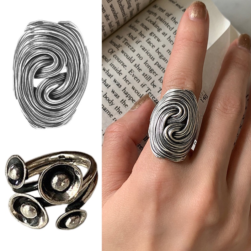 Thai Silver Color Desain Kepribadian Tidak Teratur Twist Oval Cincin Lebar Untuk Wanita Pria Fashion Kreatif Kualitas Tinggi Perhiasan Hadiah