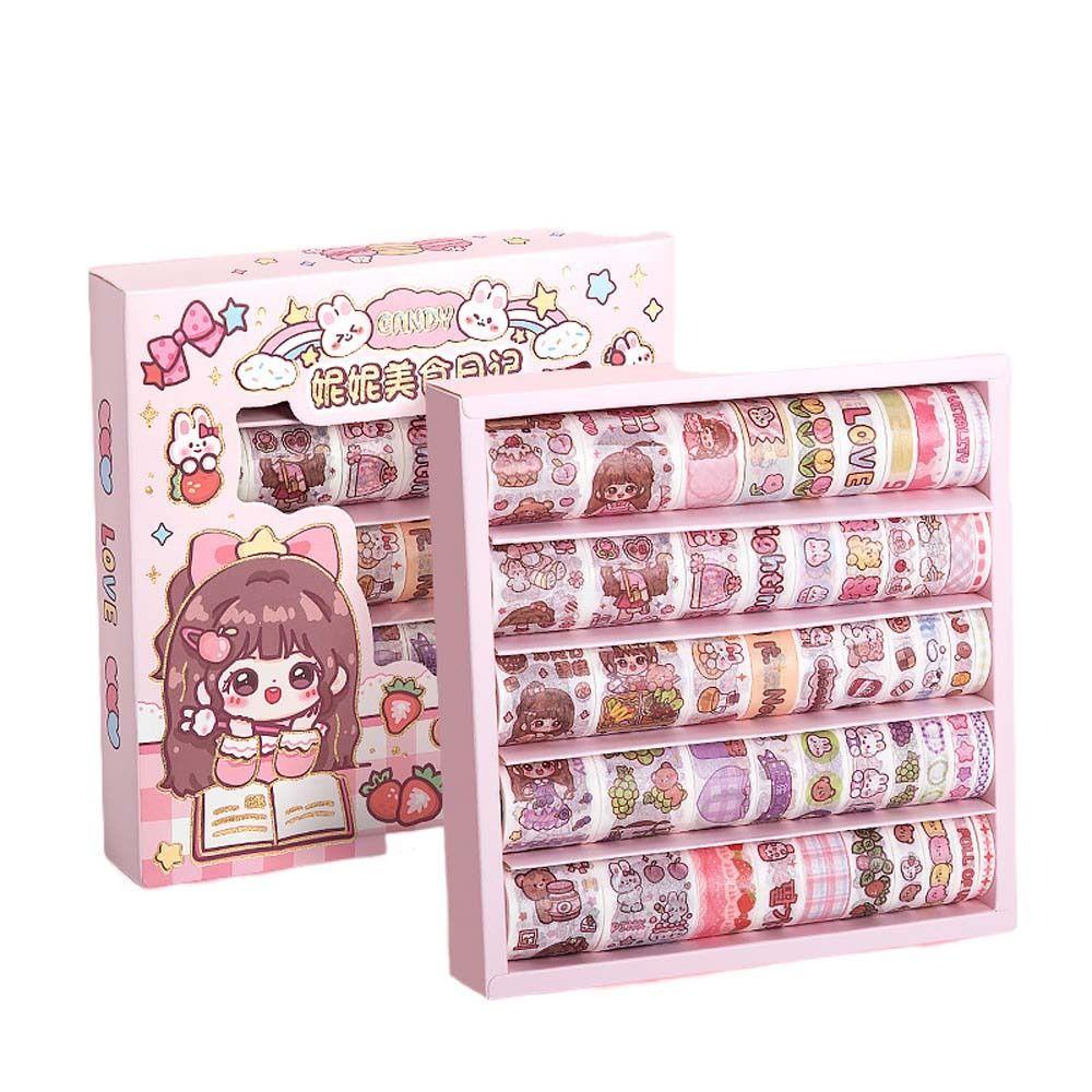 MXBEAUTY Washi Tape Set Scrapbook Kreatif Dekoratif Kerajinan Perekat Diri Diary Album Tangan Akun Kartun Stiker Set