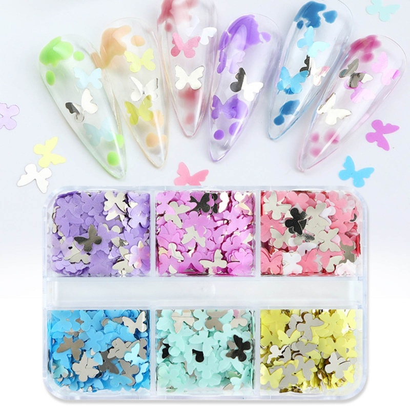 Siy Butterfly DIY Charm Glitter Flakes Manicure Dekorasi Glitter Sequin Sparkling Sequin Mix Nail Glitter Mix Untuk G