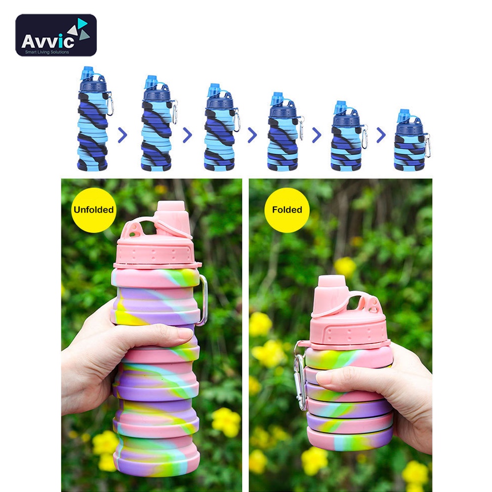 AVVIC Botol Minum Lipat Silikon Telescopic Silicone Water Bottle 500ml Botol Air Minum Outdoor Sports