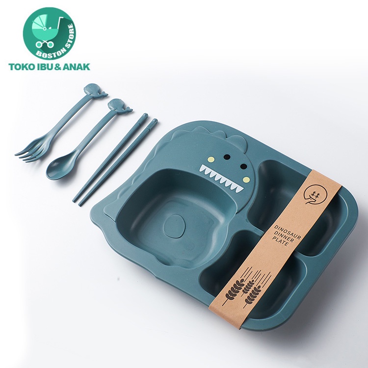 Bostonstore Tempat makan anti tumpah/tempat makan /Tempat makan Bayi/Alat makan anak 1set dinosaurus 6in1 bahan PP tahan Anti-drop / Tempat makan set / Tempat makan Bayi / Premium Mpasi Set 1 / tempat makan Set / tempat makan silicon Bayi