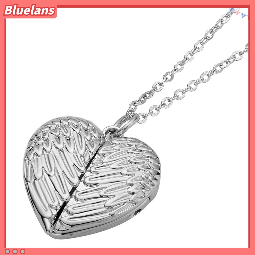 [BLS] Kalung Liontin Motif Sayap Malaikat Dapat Dikunci Foto Kosong Paduan Bentuk Cinta Rantai Sayap Malaikat Kosong Kalung Sublimasi Untuk Wanita
