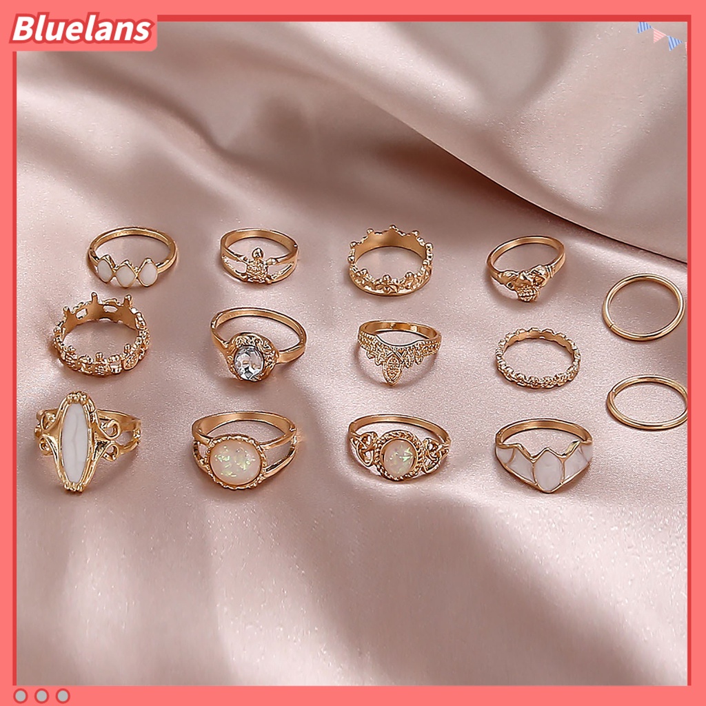 [BLS] 14pcs Hollow Stackable Knuckle Rings Alloy Gaya Etnik Langit Berbintang Permata Imitasi Jari Rings Perhiasan Aksesori