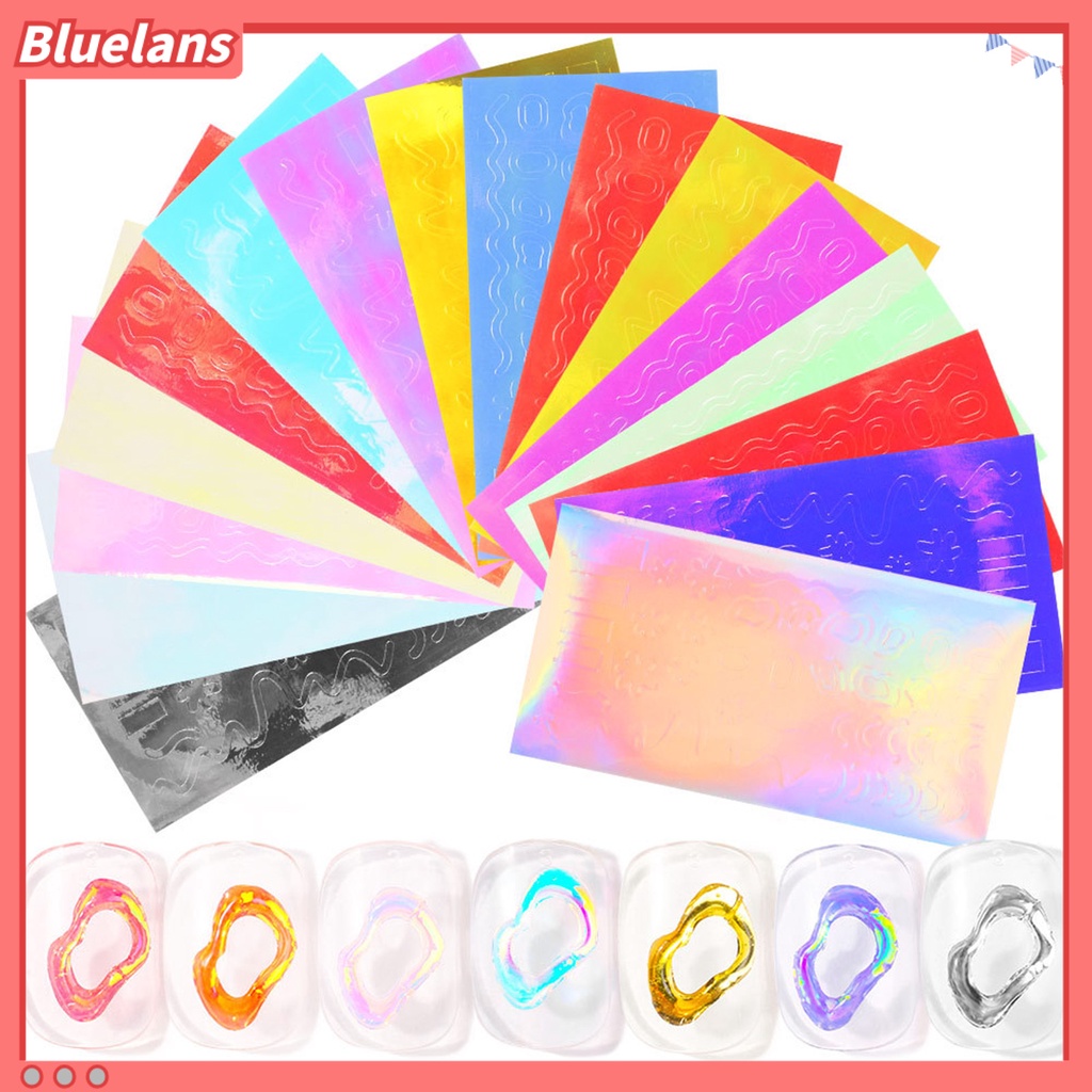 [BLM] 16pcs /Set Stiker Kuku Efek Aurora Gambar Hidup Warna-Warni Manicure Art Stiker Es Aurora Kuku Segel Untuk Perempuan