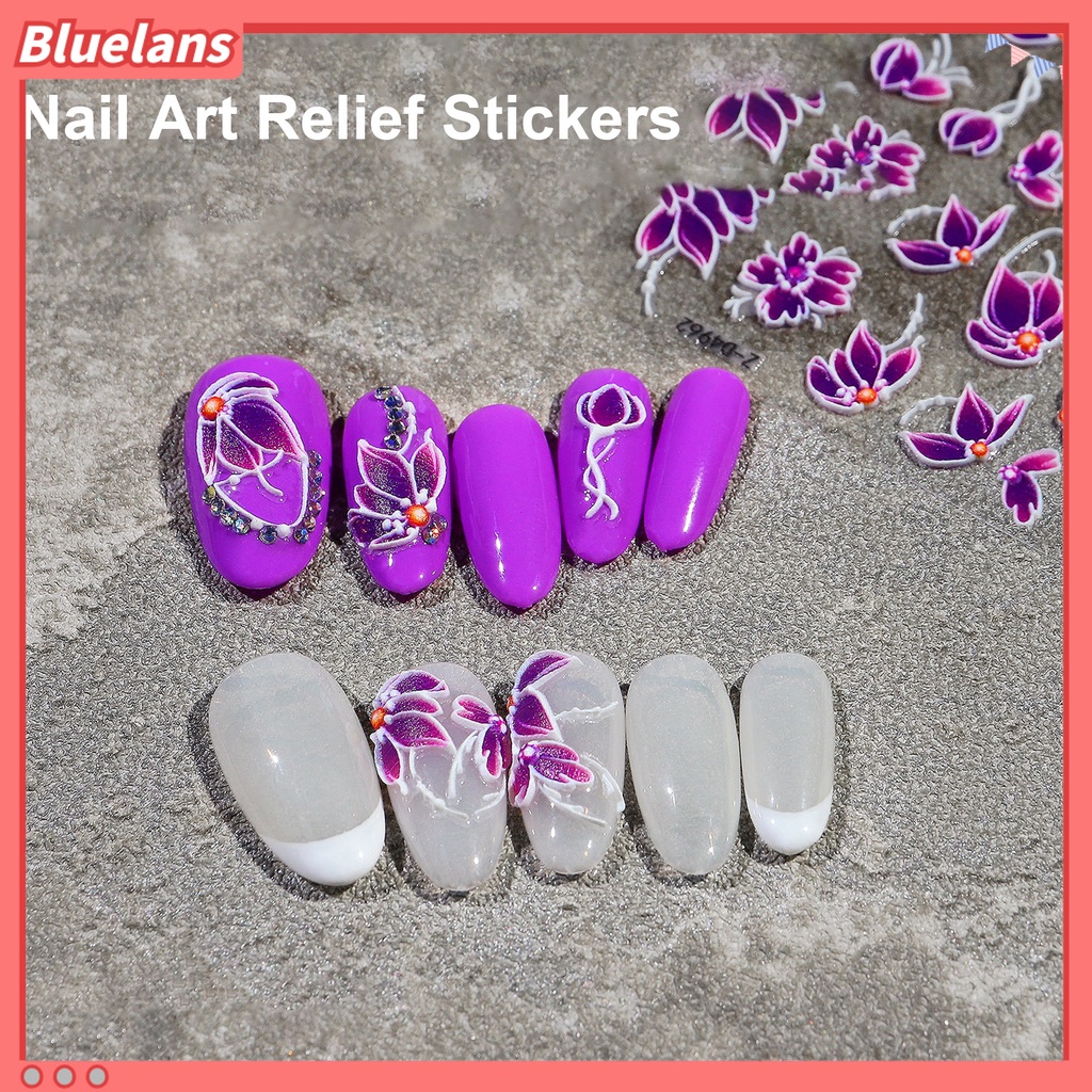 [BLM] Stiker Kuku Ukiran 5D Ultra Tipis Motif Bunga Timbul Stiker Pro Daun Nail Art Decals Untuk Manicure