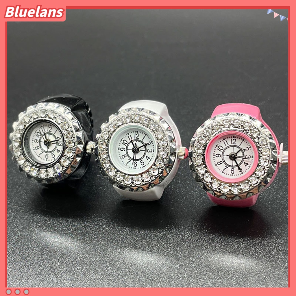 [BLS] Cincin Jam Tangan Jari Melar Hip-hop Kasual Dial Bulat Mewah Pria Wanita Glitter Berlian Imitasi Kuarsa Menonton Cincin Perlengkapan Pesta