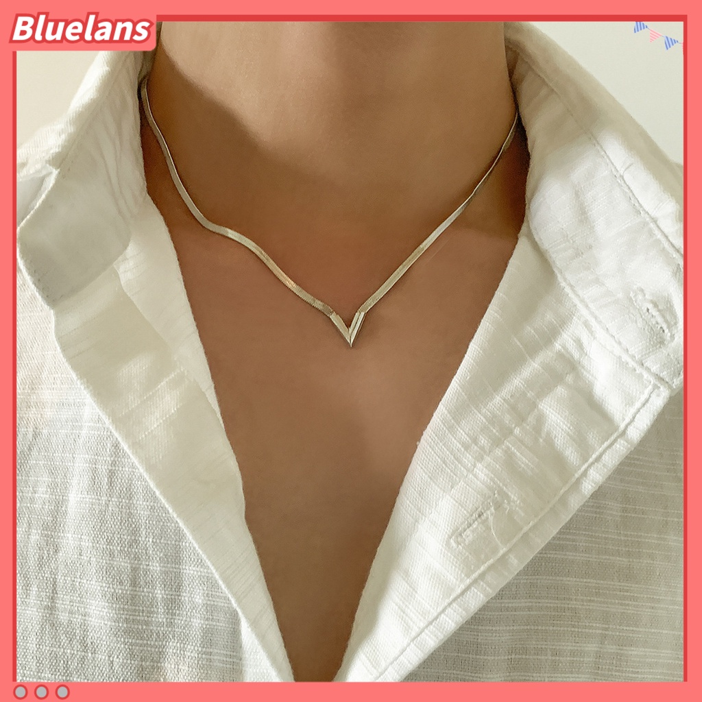 [BLS] Adjustable Dipanjangkan Rantai Oblate Pria Kalung Berbentuk V Pesona Choker Kalung Perhiasan Aksesoris