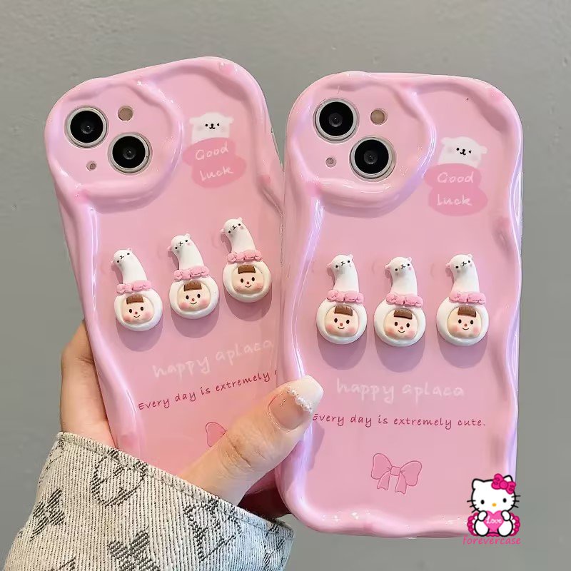 Soft Case 3D Wavy Curved Edge Untuk Oppo A57 A77 A52 A55 A7 A15 A16 A17k A95 A96 A3s A17 A54 A9 A53 A31 A1k A12 A5s A54s A5 A74 A16s A16K A76 A92 A16E 3D Mainan Anak Perempuan Alpaka Lucu Sarung