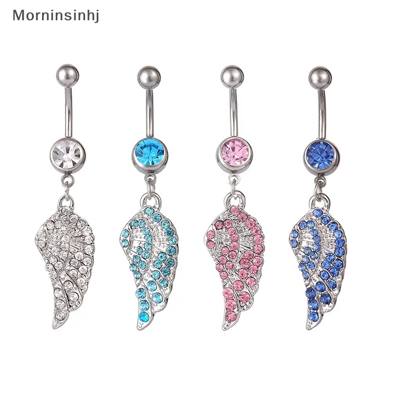 Mornin Kristal Zirkon Sayap Pusar Cincin Stainless Steel Belly Button Rings Woman Fashion Perhiasan Tubuh Hadiah id